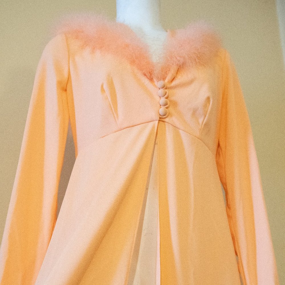 1960's Peach Duster With Hood & Feathers